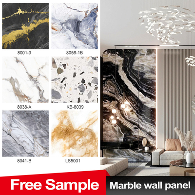Chất lượng PET Marble Texture Bảng tường trang trí Vàng than gỗ Veneer PVC Bảng tường Nhà máy