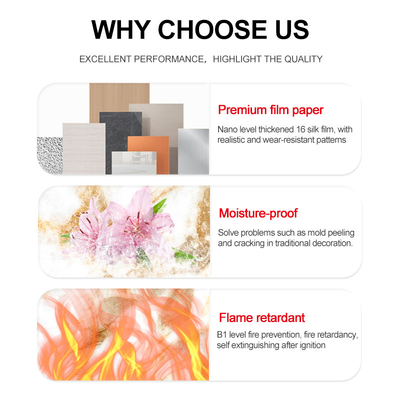 Chất lượng PET Marble Texture Bảng tường trang trí Vàng than gỗ Veneer PVC Bảng tường Nhà máy